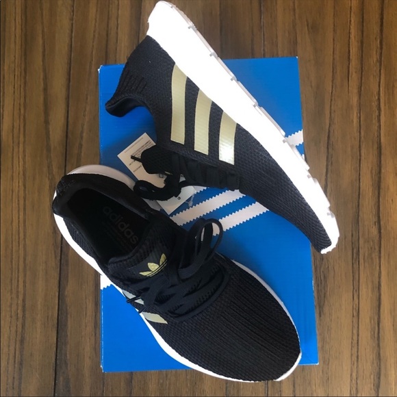 adidas Shoes - Adidas Swift Run black  and gold sneaker